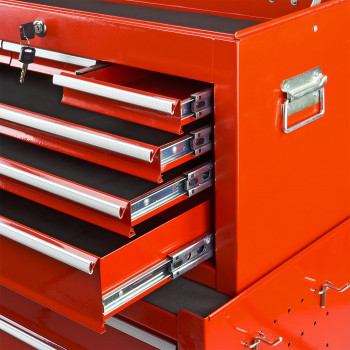 Die extra verstärkten Schubladen des Werkstattwagens