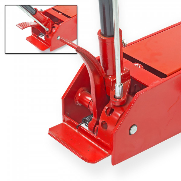 Die Fußpumpe des Profi-Rangierwagenhebers