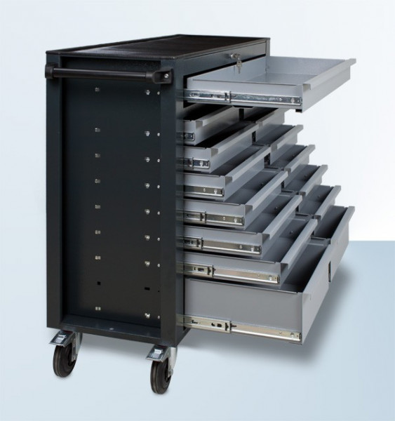 Die stabilen Schubladen des Werkstattwagens