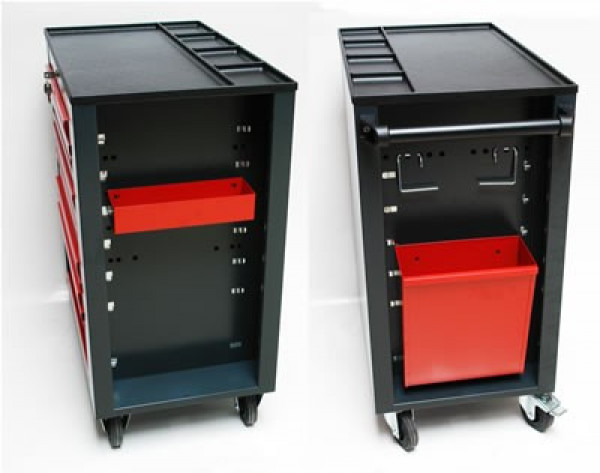 Die halterung für Papier und Müll am Werkstattwagen