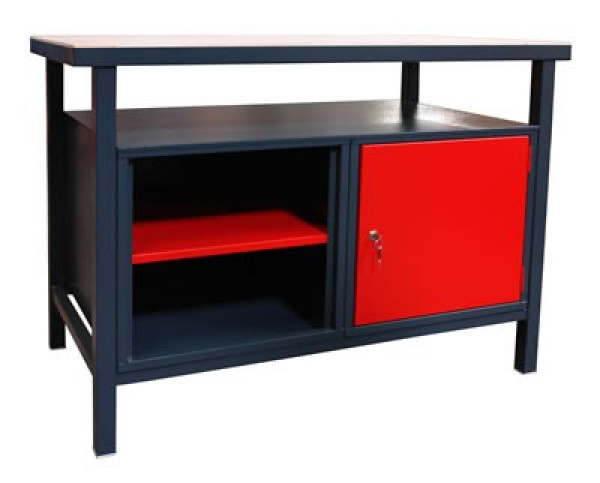 Werkbank mit verschließbarer Schranktür